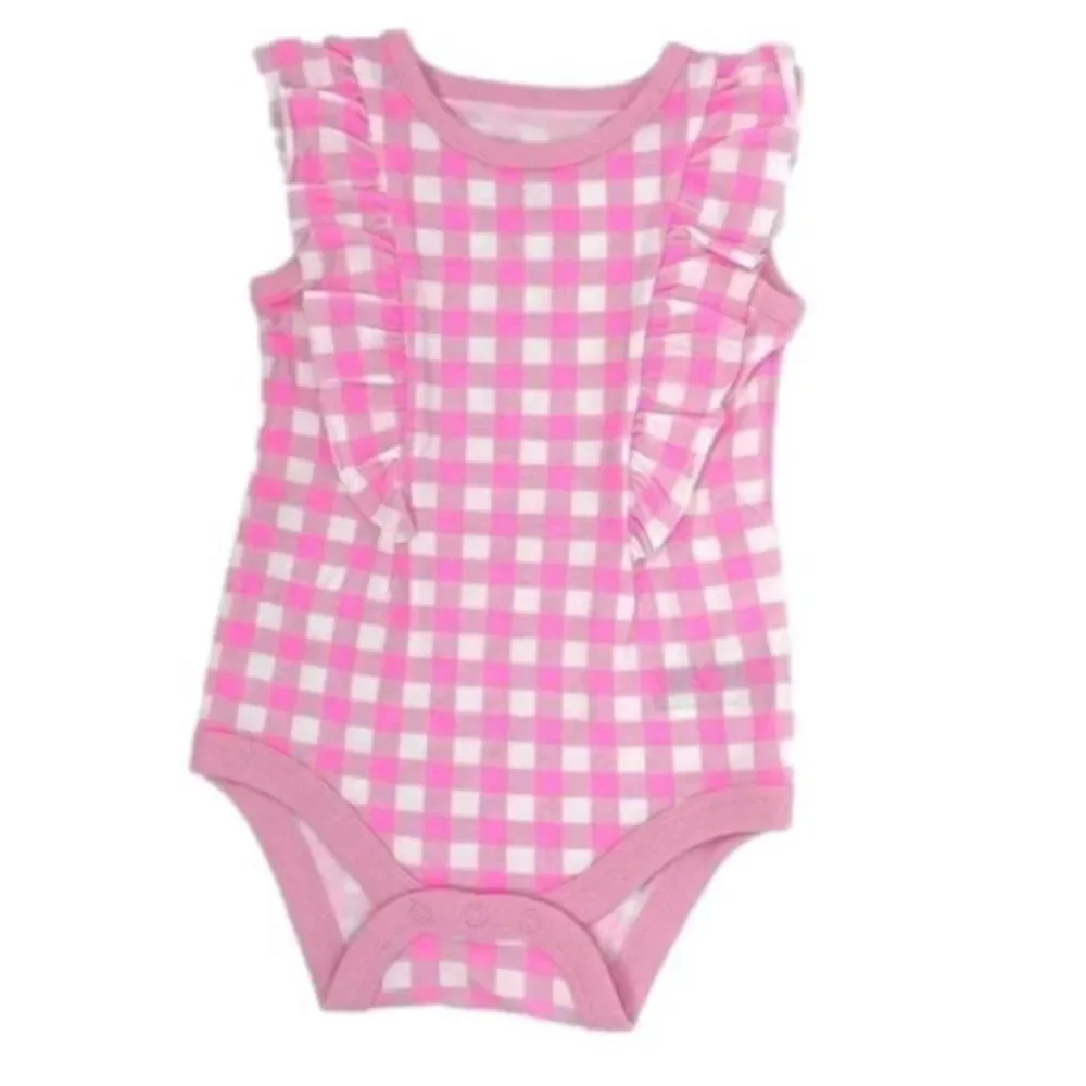 Cat & Jack Baby Pink Checkered Flutter Sleeve Bodysuit Onsie New 0-3 Months